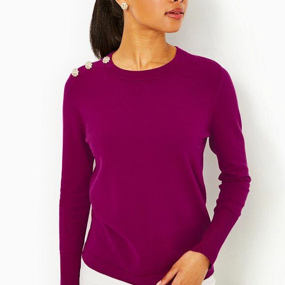 Lilly Pulitzer Morgen Sweater Mulberry XL New for Autumn NWT Sparkling buttons - Picture 1 of 3